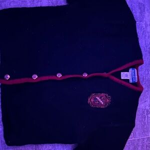 Pendleton Black Wool Cardigan with Red Accents, Gold Buttons